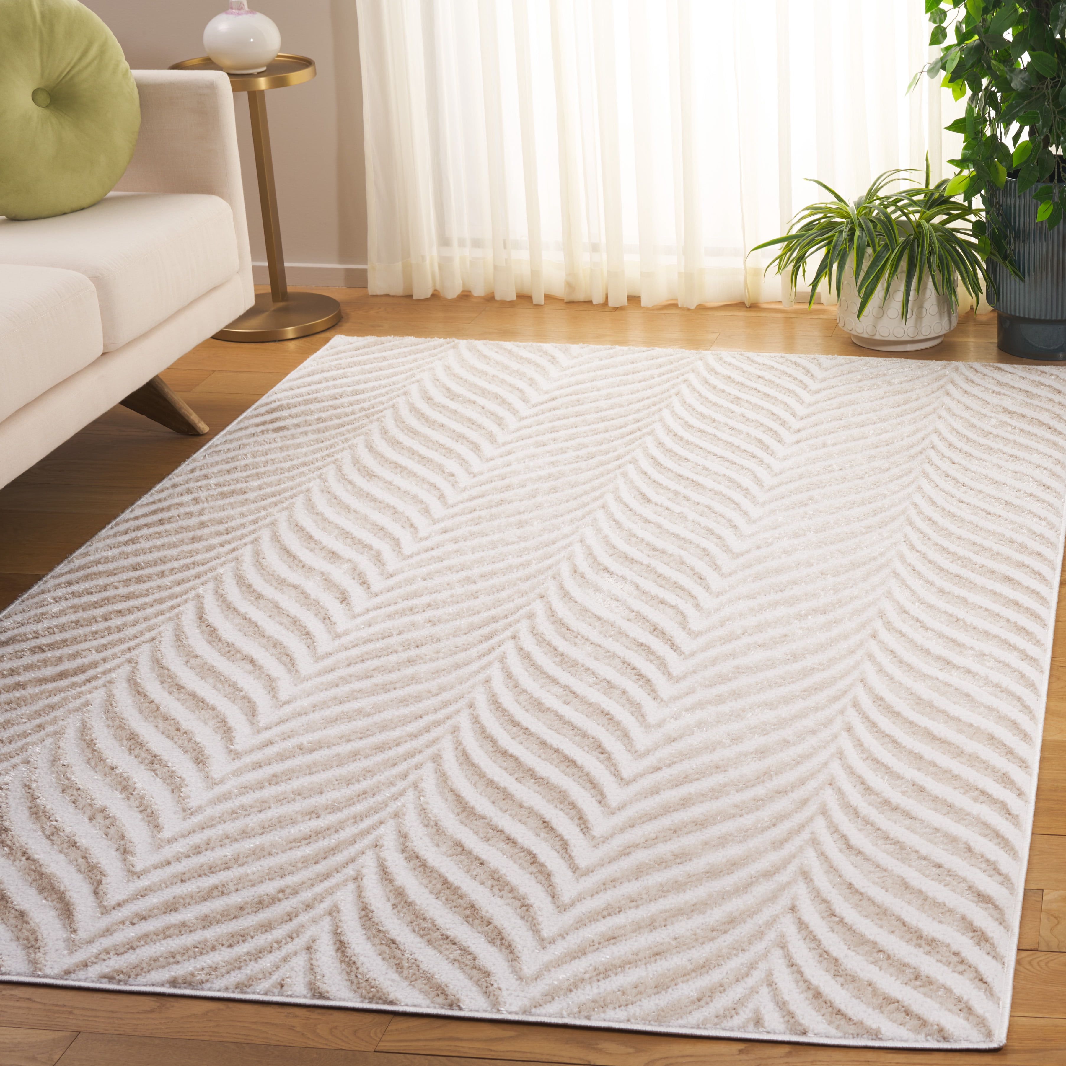 SAFAVIEH Maya Addison Wavy Striped Area Rug, Ivory/Beige, 9' x 12'