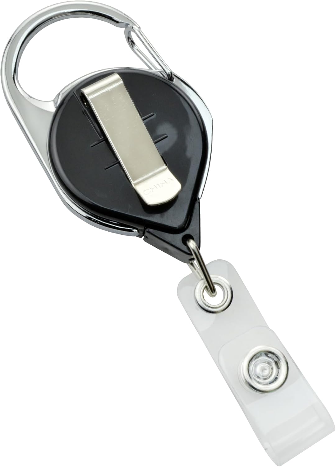 5 Pack - Premium Black No Twist Badge Reels with Carabiner Clip & Belt Clip and Extra Long Reach - Cute Solid Color Retractable Badge Holder for Nurse, Office Employee by Specialist ID