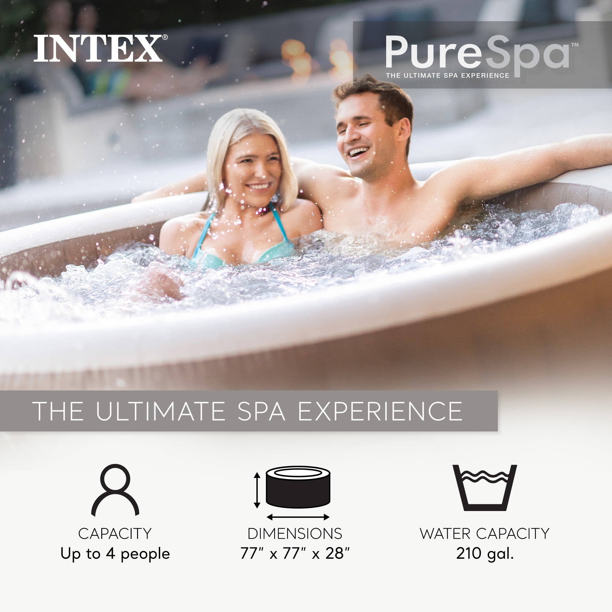 Open Box Intex 4 Person Bubble Massage Inflatable Hot Tub Spa Set, Sahara Tan