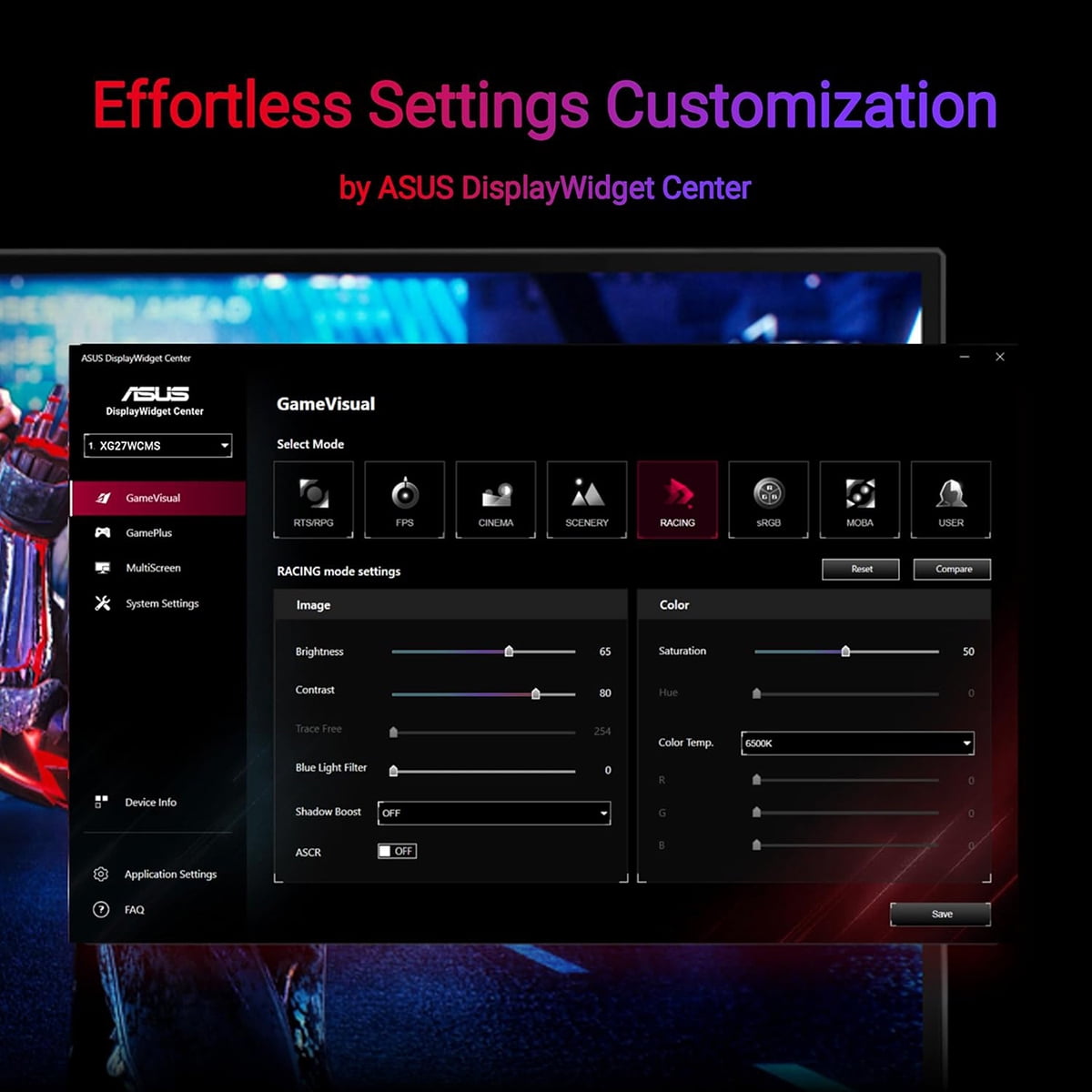 ASUS ROG Strix XG27WCMS 27" 16:9 WQHD 280Hz Curved Fast VA LCD HDR Gaming Monitor