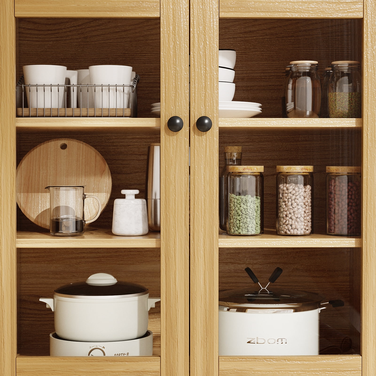 RichYa 72.5''H Pantry Cabinet with Doors & Drawers,Kitchen Storage Cabinet with Microwave Shelf & Wine Rack,Hutch Cabinet Coffee Bar for Dining Room,Wood