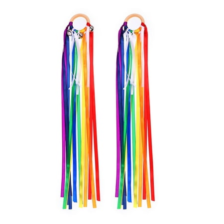 

NUOLUX Rainbow Ribbon Streamers Hand Dancing Ribbons Kids Outdoor Sensory Streamer Bells Baby Wand Waldorf Bike Kite Dance