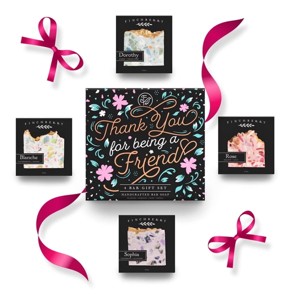 FinchBerry Set de regalo de agradecimiento por ser un amigo - Mejores amigos y regalos de amistad para mujeres y hombres - Incluye 4 jabones en barra naturales hechos a mano (4,5 oz cada uno)