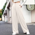 thumbnail image 4 of Women's High Waist Pleated Wide Leg Dress Pants Solid Color Flowy Loose Straight Suit Trousers with Pockets Business office Casual Pants Beige, 4 of 5