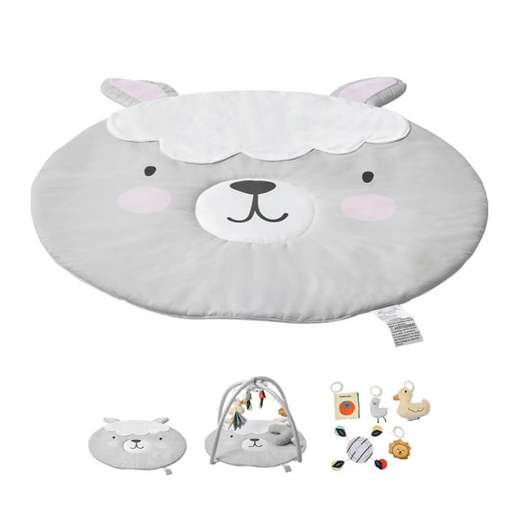 KFFKFF Infant Play Mat,Belly Time Mat with 5 Interactive Toys,Infant Activity Mat with Illuminated Melodic Duck Toy for Ages 0-18 Months,Essential Infant Present