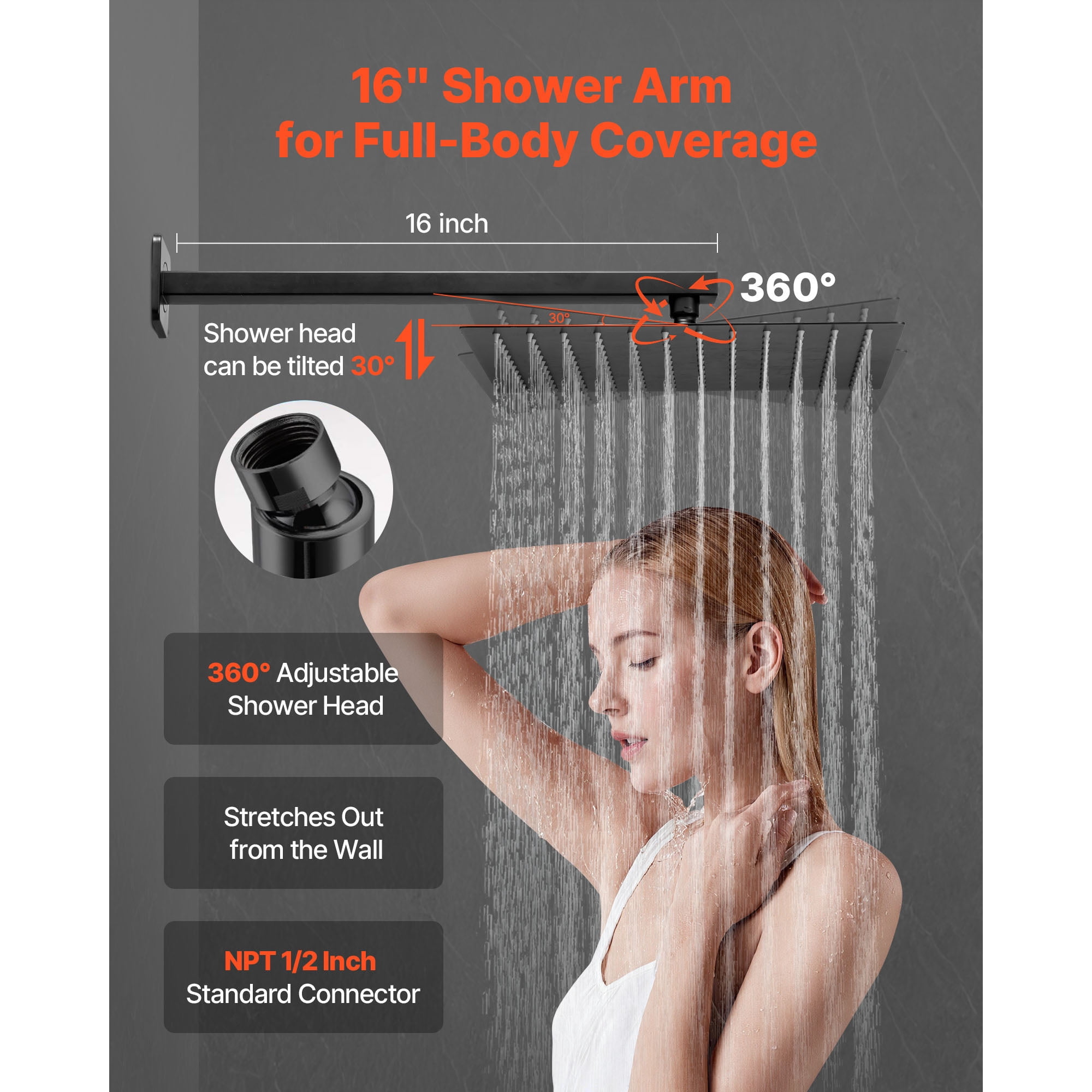 KFFKFF Wall-Mounted Shower System with 12-Inch Square Rain Shower Head and Handheld Spray, Bathroom Fixtures with Brass Valve and Trim Kit, Matte Black
