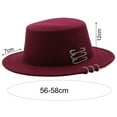 thumbnail image 6 of Skymirror Women Men Fedora Hat Retro Flat Top Pin Decorated Solid Color Unisex Sunscreen Woolen Flat Brim Boater Hat Clothes Accessory, 6 of 8