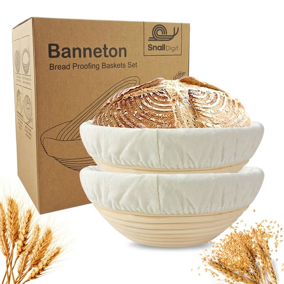 SNAILDIGIT Banneton Bread Proofing Basket Set of 2: 9 Inch Round Sourdough Proofing Bowls for Artisan Bread Making for Professionals and Home Bakers