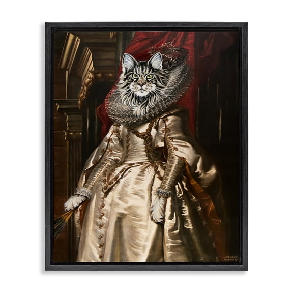 Stupell Industries Traditional Renaissance Cat Portrait Black Floating Frame Canvas Art, 17 x 21, by Carolee Vitaletti