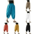 thumbnail image 4 of Hauaitttt Pants Waist Elastic Band Balloon Linen Loose Casual Women Summer Womens Beach Pants Lightweight Womens Sweatpants Tall Casual Pants Women with Pockets Womens Casual Pants and Tops Womens, 4 of 5