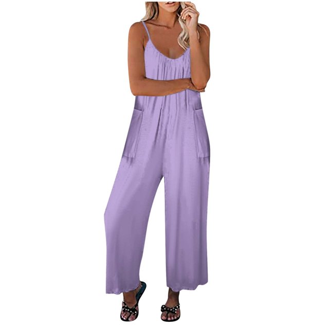 AherBiu Combinaisons Boho pour Femmes Jambes Larges Décontractées Sans Manches Col en V Ample