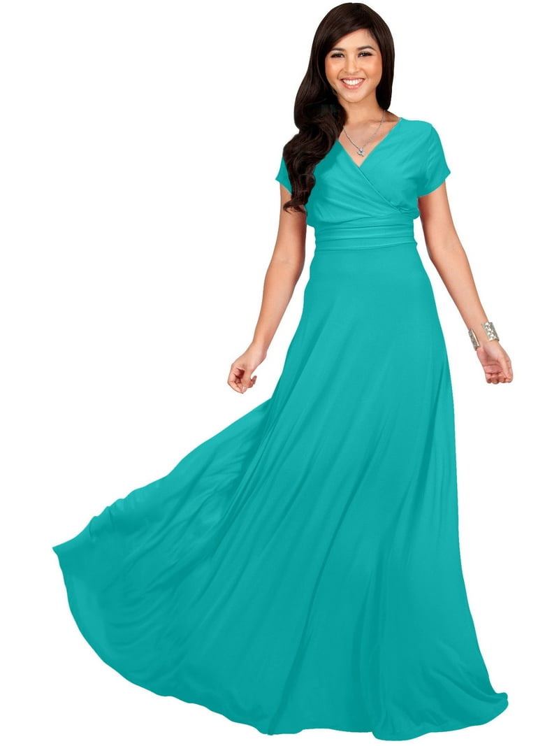 KOH KOH Long V-Neck Flowy Cap Short Sleeve V-Neck Bridesmaid Wedding Guest  Party Formal Summer Sundress Tall Gown Maxi Dress Dresses For Women  Turquoise XXX-Large US 22-24 NT074 - Walmart.com