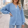 thumbnail image 6 of Womens Button Down Long Sleeve Chunky Soft Knit Sweater Fall Open Front Loose Casual Cardigan Coat  Blue M, 6 of 8