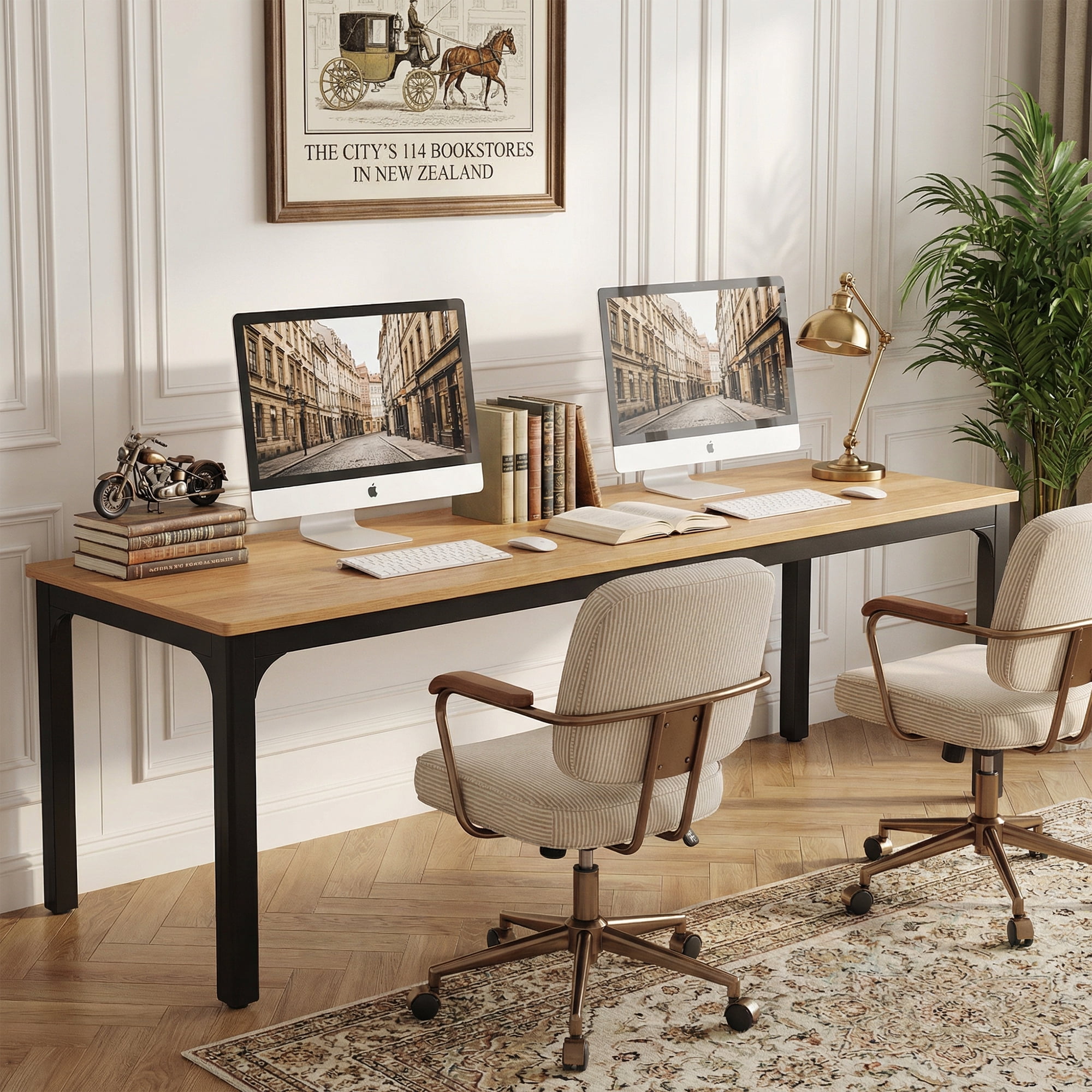 MAYEERTY 78.7" Extra Long Industrial Double Workstation Desk, 2-Person Home Office Desk with Heavy-Duty Metal Frame, 200lbs Capacity MDF Tabletop