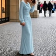 thumbnail image 4 of Sheghy Womens Long‑Sleeve Pleated Flowing Solid Maxi Evening Gown Light Blue, 4 of 7