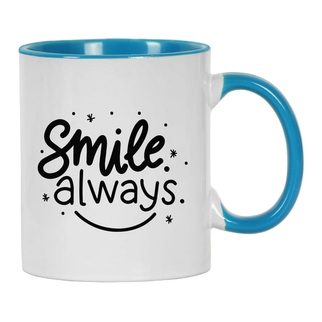 Inkdotpot Smile Always 11oz CeramicCoffeeMug Positive Inspirational Quotes Gift For Employee Boss Coworkers -Blue