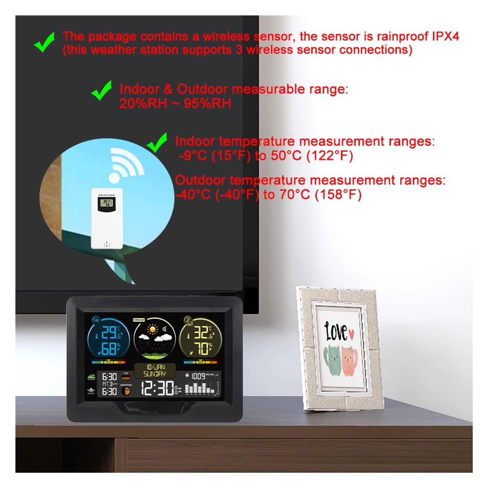 Wireless Weather Station with Large Color Screen, Digital Thermometer Monitor