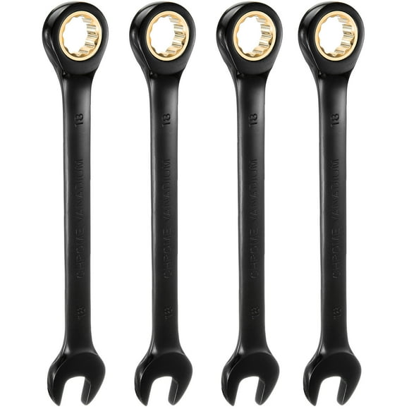 Uxcell 4Pcs Ratcheting Wrench 18mm Metric Open End Wrench 72-Teeth CR-V Steel 12 Point Nickel Plated Combination Ratchet Wrench