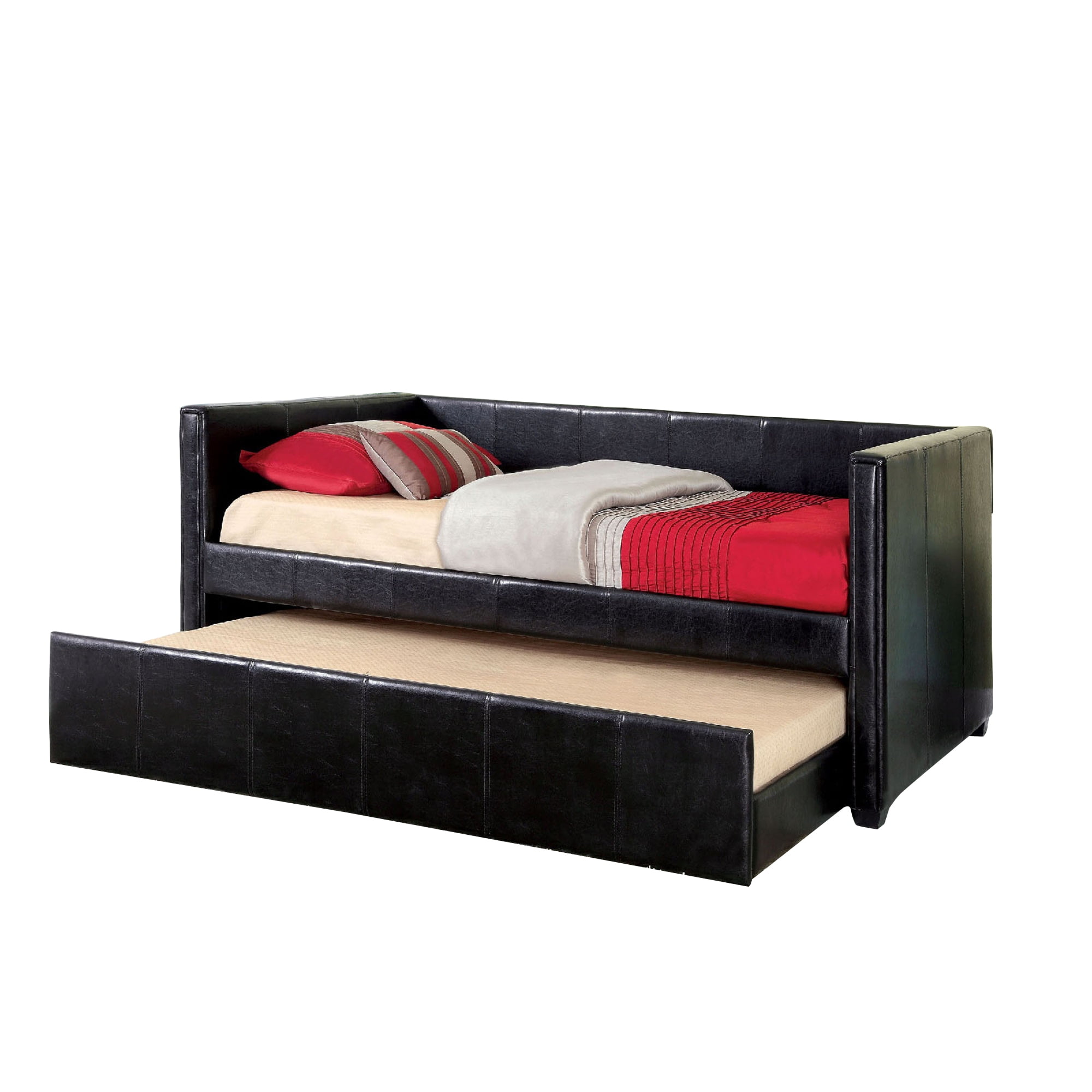 Faux Leather Upholstered Wooden Daybed with Trundle, Black Walmart