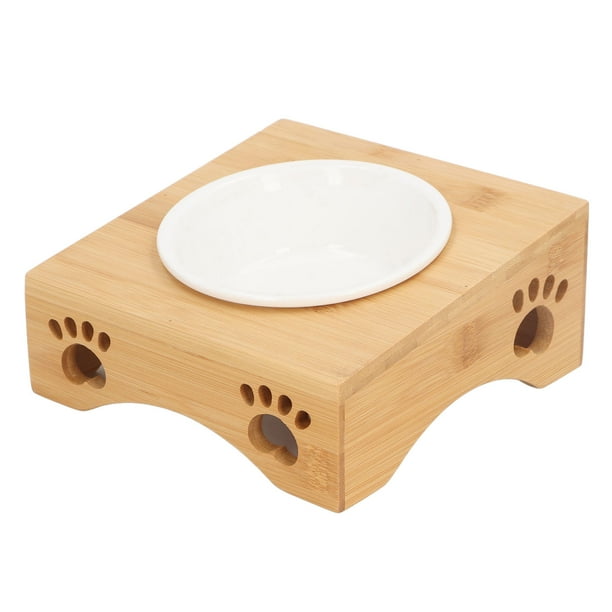 Cuenco De Agua Para Perros, Cuenco Para Mascotas Con Base De Bambú Y Madera, Boca Inclinada Para Interiores