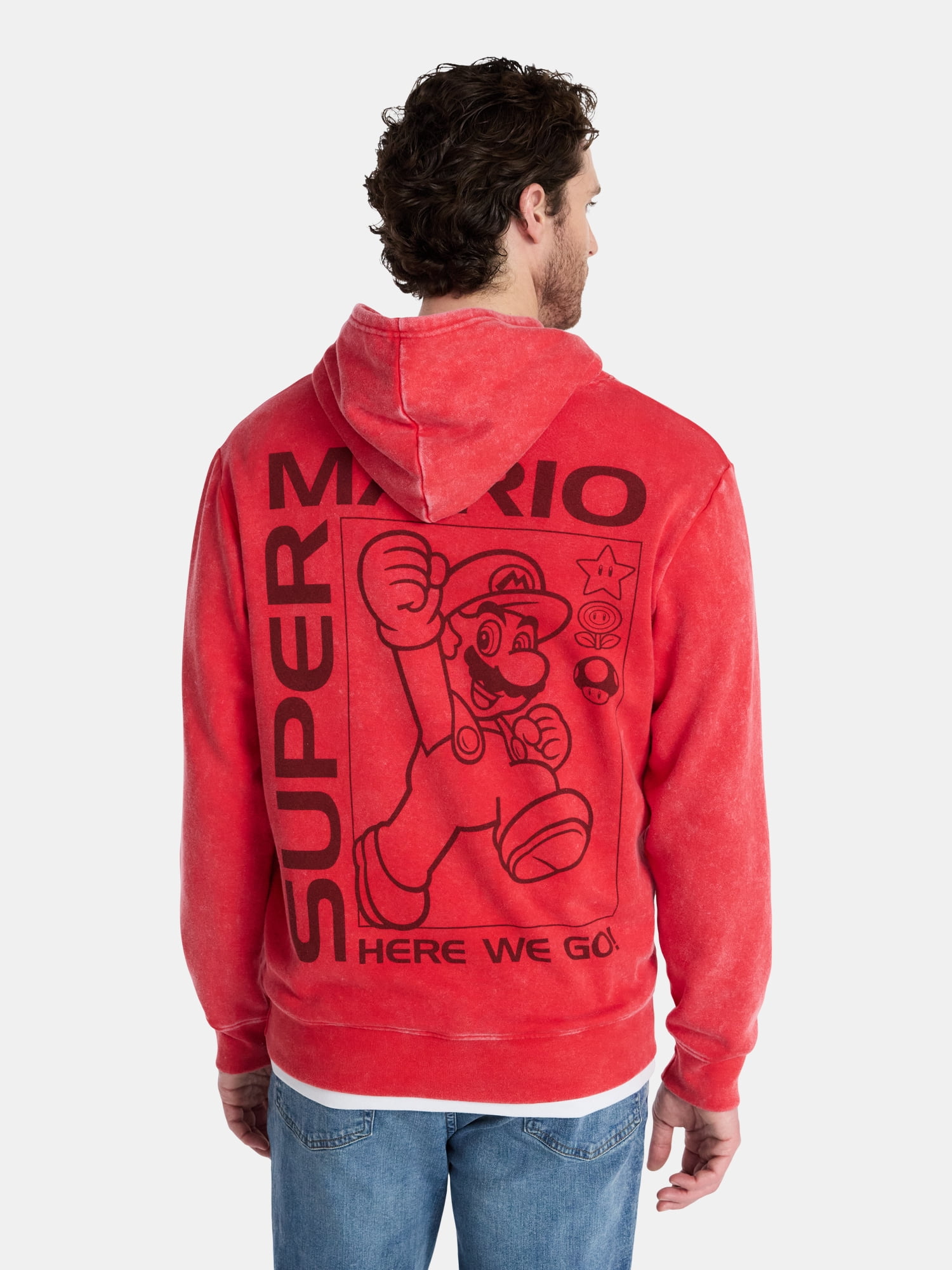 Super Mario Bros. Men's & Big Men's Graphic Hoodie with Overshoulder Print, Sizes XS-5XL