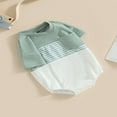 thumbnail image 3 of Barboteuse Chemise Décontractée à Rayures à Manches Courtes avec Poche pour Bébés Garçons Filles, Combinaisons Justaucorps, 3 of 7