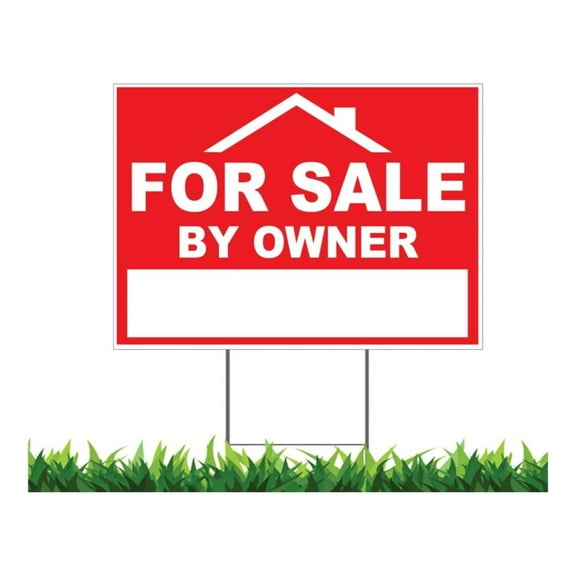 For Sale By Owner Yard Sign, 18 x 24-inch Double Side Print, Outdoor, Weatherproof Corrugated Plastic, Metal H-Stake Included, by