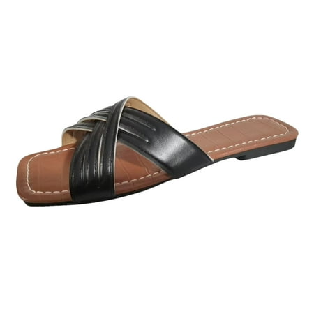 WNVMWI Sandals Women Slippers Beach Thong Sandals Black Shoes Slippers Flip Flops Summer Simple Solid Soft Leather Flat Bottom Large Size Sandal Slippers Wedge Platform Sandal Espadrille San Size 41
