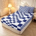 thumbnail image 2 of Manfei Modern Checkered Zipper Twin Comforter Sets with Fitted Sheet and 2 Pillowcases,Art Grid Zipper Bedding Set,Navy,Navy Blue Reversible,4pcs, 2 of 8