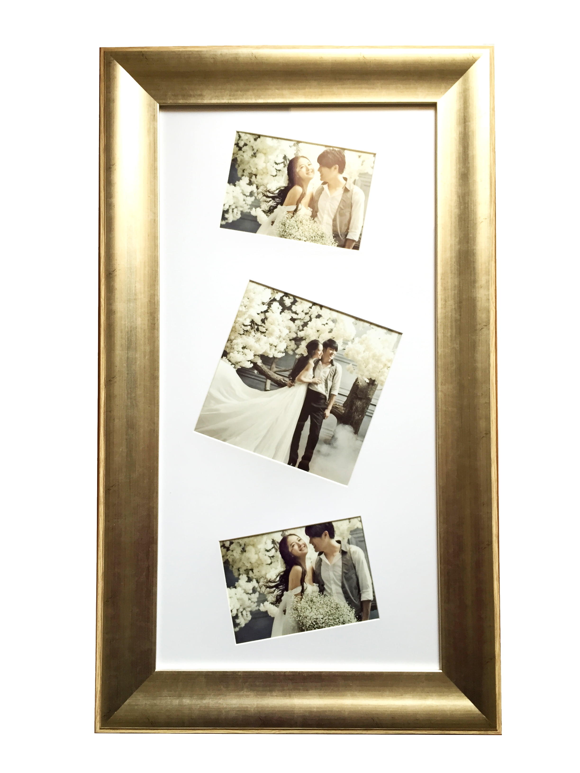 Lilian Antique Gold Collage Display 14x28 Photo Frame Made to Displays Two 5x7 Inch Pictures