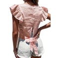 thumbnail image 4 of QAFOPEH Women Embroidered Eyelet Cross Over V Neck Flutter Sleeves Bow Tie Back Top, 4 of 6