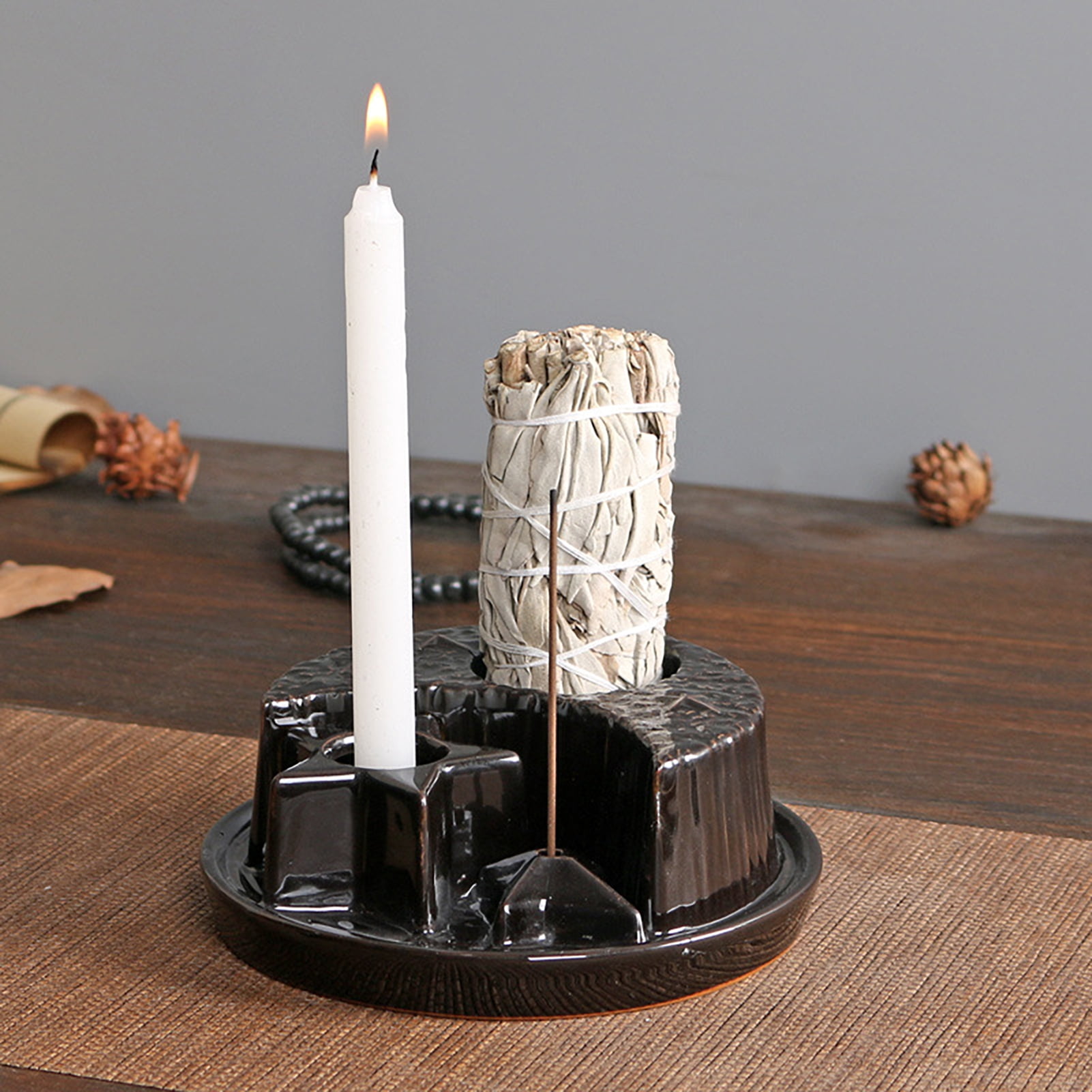 Dserhfy Ceramic Sages Holder for Burning Incense And Candle Burner Holder Ash Catcher Tray Palo Santo Stick Holder Smudging Plate for Yoga Zen