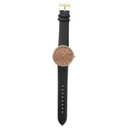 Unisex Geneva Stainless Steel Back Wood-Look Dial Black Faux Leather Strap Watch