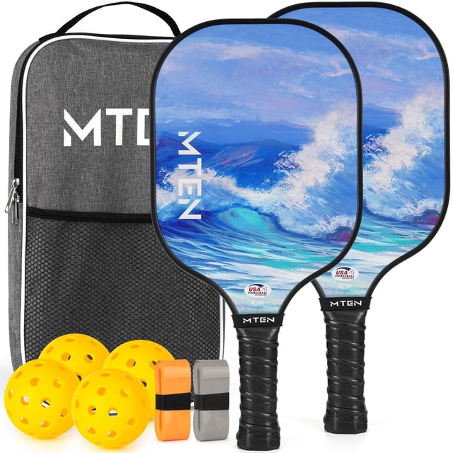 Set de palas de pickleball MTEN con superficie de fibra de vidrio con 2 bolas