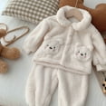 thumbnail image 2 of Zwiiyzr 0-3T Toddler Baby Boy Girl Fall Winter Warm Outfit Bear Pocket Button Down Sherpa Fleece Jacket Elastic Waist Pants Set Kid Clothes White, 2 of 7