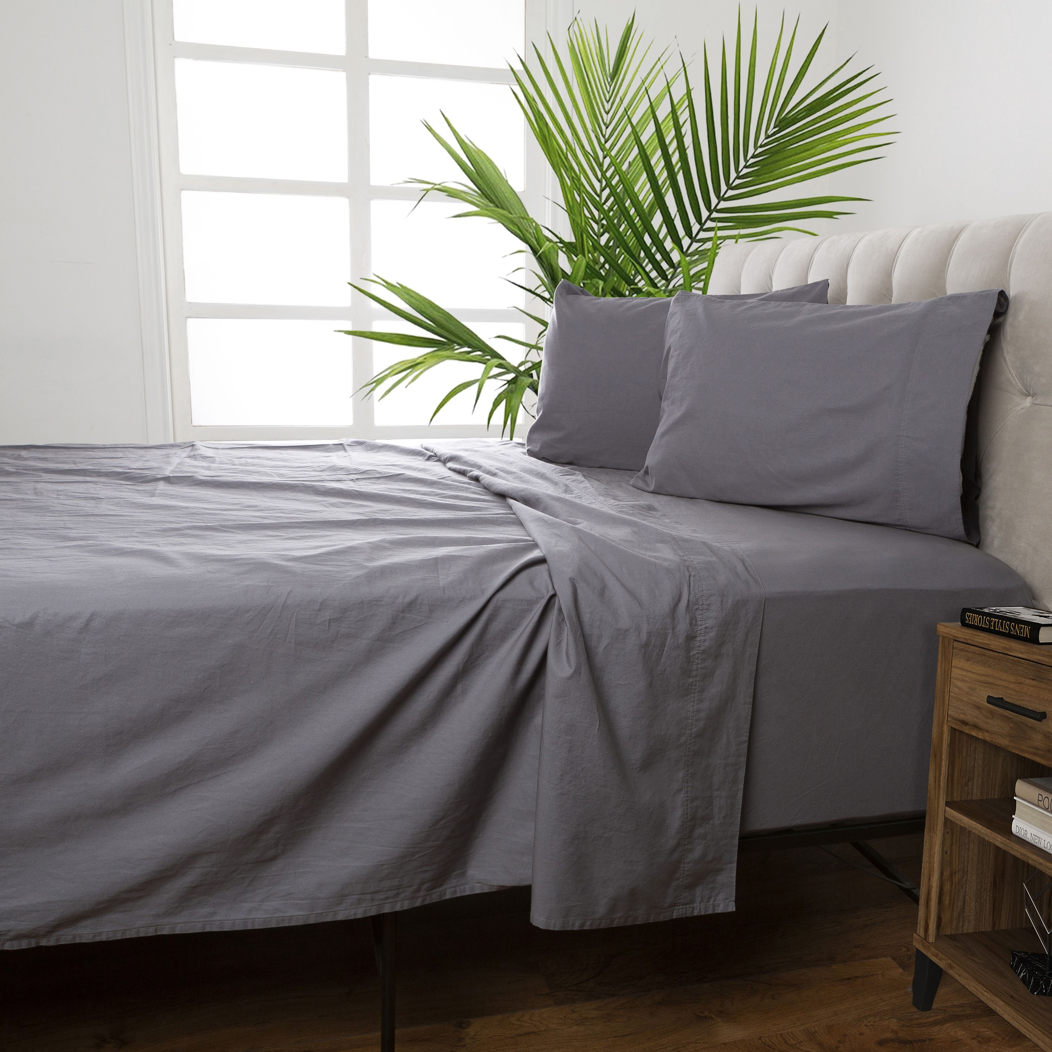 Better Homes & Gardens Cotton Percale 300 Thread Count Sheet Set, Twin, Indigo, 4-Pieces