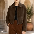 thumbnail image 6 of Gytharion Women's Faux Suede Bomber Jackets Cropped Zip Front Faux Suede Jackets Long Sleeve Turn Down Collar Zip Up Jackets with Pockets, 6 of 8