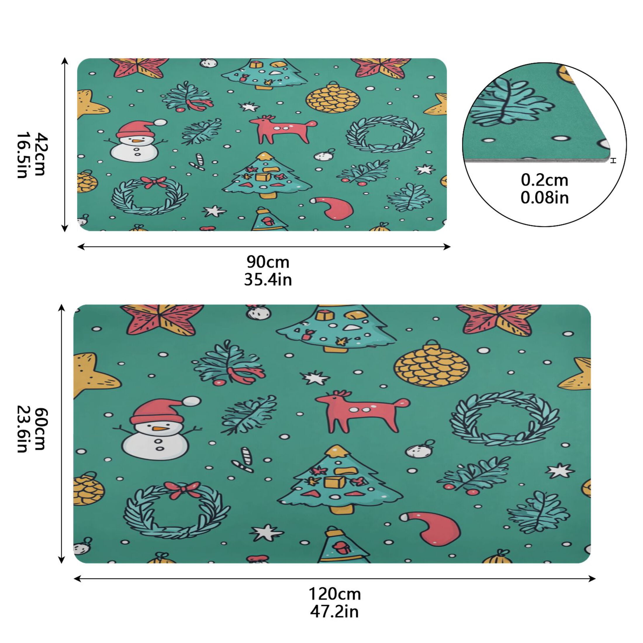Wobogo Cartoon Christmas Patterns with Simple Lines Gaming Mouse Pad Non-slip Leather Desk Mat Water Resist Keyboard Pad for Gamer Office 23.6×47.2in