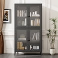 thumbnail image 3 of 59" Metal Storage Cabinet Display Cabinet with 4 Glass Doors & 4 Shelves,Cabinet Bookcase Side Cabinet for Home Office Living Room,Black 01, 3 of 8