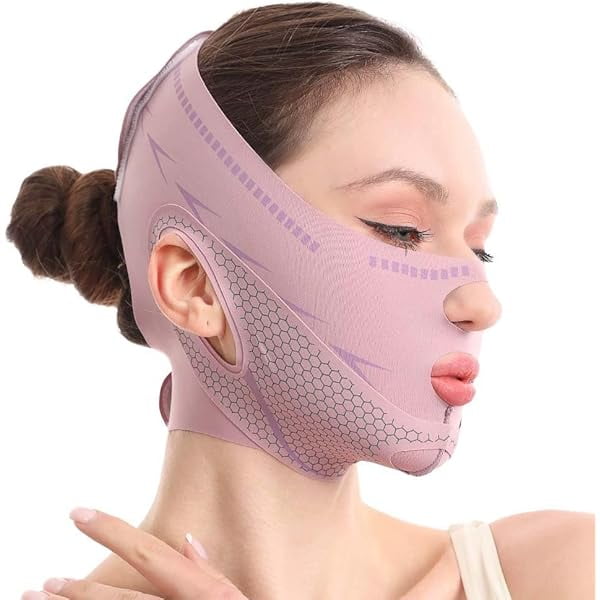 AoVoTo Masque de Levage Réutilisable en V pour Dormir, Réducteur de Double Menton et Sculptant la Mâchoire, Sangle de Visage Réglable pour Femmes, Tissu Respirant (Violet)