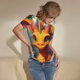 thumbnail image 3 of KLL Women 's Crew Neck Bodysuit Jumpsuits Colorful Flower Chameleon Print Short onesies Stretch T Shirts, 3 of 5