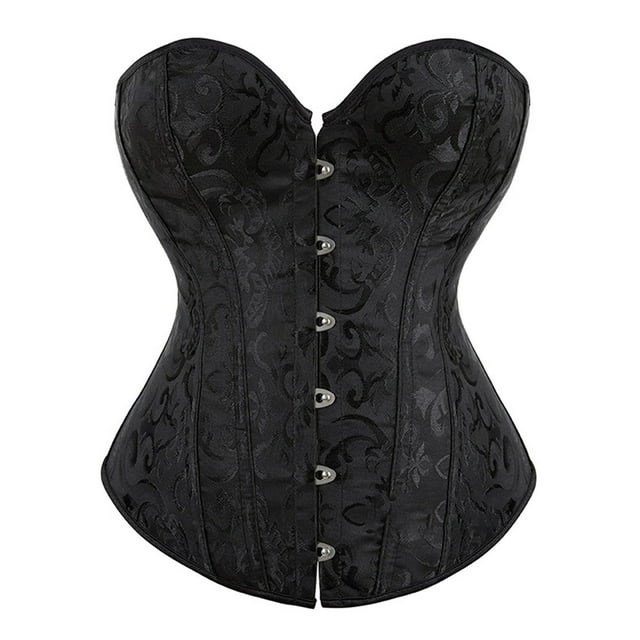 Prolriy Corset Tops para Mujer, Conjuntos de Corsé Bustier para Mujer, Cintura de Satén Negra, Tops Góticos de Talla Grande, Tops para Mujer Negro M