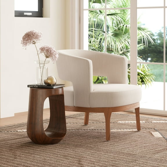 Okno Side Table Walnut End Table, Modern Style, Mango Wood round shape tabletop, Mango Wood, Indoor Living