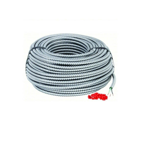 Solid Metal Clad 10/2 Cable with Ground Wire 125 Feet - MC Aluminium Armor - Copper Conductor 125 ft