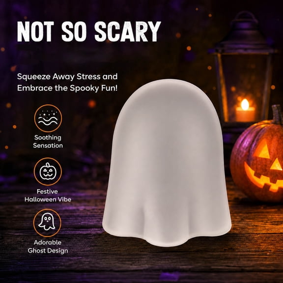 Halloween Ghost Memory Gel Stress Ball, Soft Squeeze Fidget Toy, White Ghost Shape Stress Relief Toy for Adults Kids, Desk Decor, Holiday Party Favor Gift