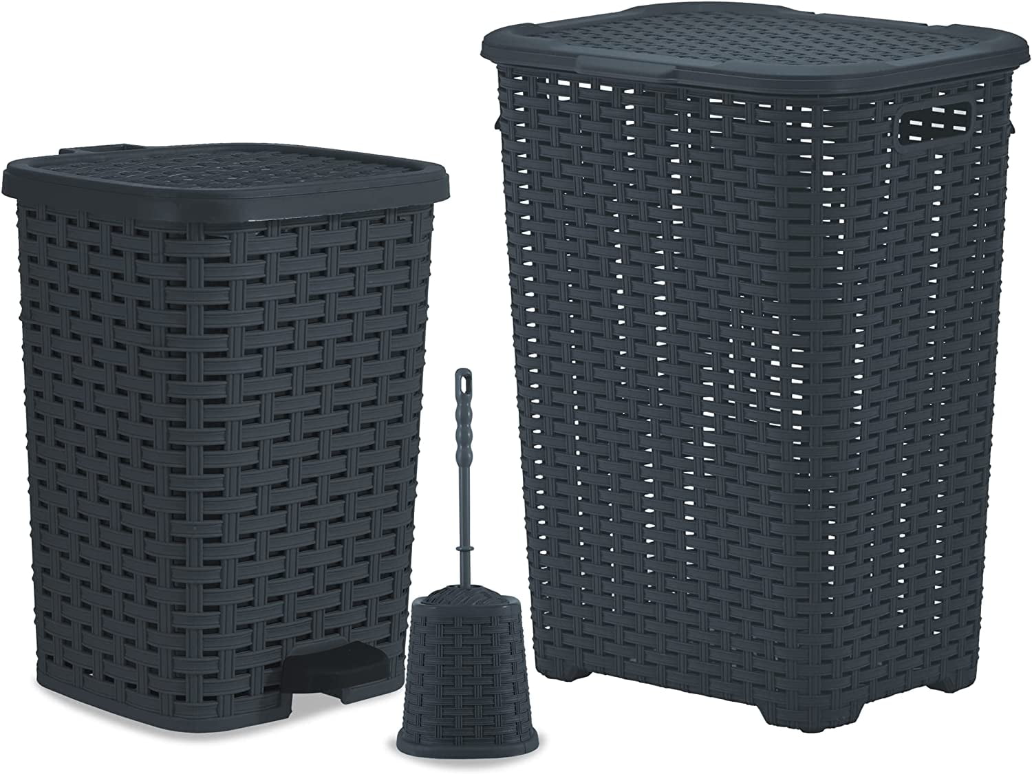Superio Wicker Bathroom Set 60L Laundry Hamper, 12qt Step Trash Can