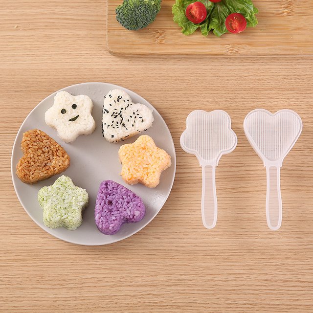 1 Juego de 2 uds de moldes de Sushi con forma de flor de ciruelo en forma de corazón, utensilios para comida de bebé (transparente) LingWen 8390615211505