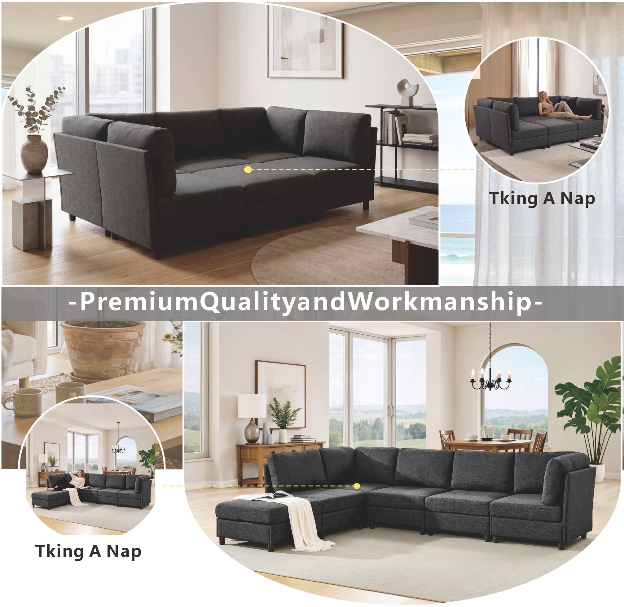 MAYEERTY 94.5 Inch Modular Corner Sectional Sofa, Freely Configurable Modern Couch with Convertible Ottoman & Sturdy Support Legs