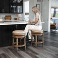 thumbnail image 4 of Maven Lane Pullman 26 Inch Tall Counter Height Upholstered Backless Barstool in Weathered Oak Finish with Avanti Bone Vegan Leather Seat, 4 of 12