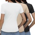 thumbnail image 4 of JFHHQ T-Shirt Basique Ajusté pour Femmes, Manches Courtes, Confort Décontracté, 3 Pcs, Kaki, 4 of 6